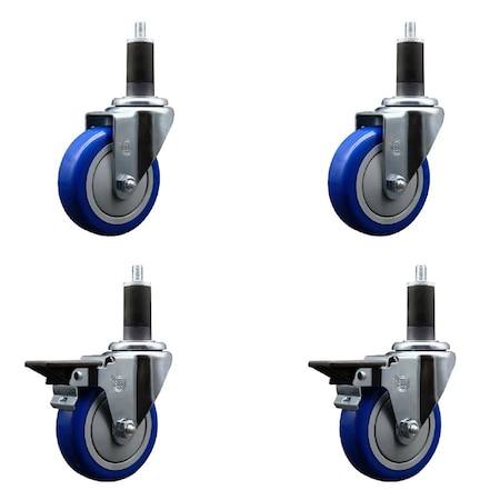 Service Caster 4'' Blue Poly Wheel Swivel 1-1/4'' Expanding Stem Caster Set 2 Brakes, 4PK SCC-EX20S414-PPUB-BLUE-2-PLB-2-114